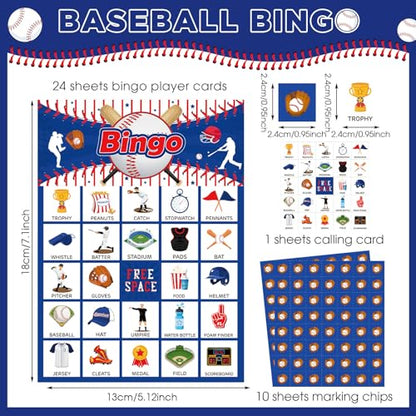 Liliful 35 Pcs Baseball Bingo Games 24 Players Sport Theme Bingo Cards for Boys Girls Adults Family Classroom Activities Sports Event Baseball Birthday Party Favors Supplies