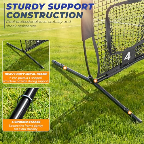 7x7ft/8x8ft Football Throwing Net, Quarterback Training Equipment with 5 Target Pockets, Includes Football, Portable Carry Bag - color: Black, size: 6x6ft
