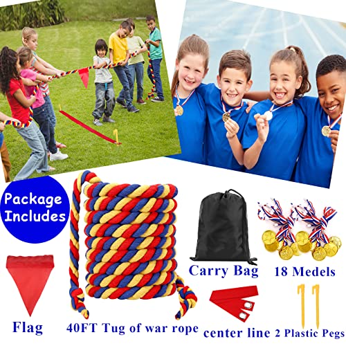Outdoor Games 40FT Tug of War Rope & Potato Sack Race Bags Kit for Kids and Adults, Field Day Family Reunion Birthday Party Yard Games