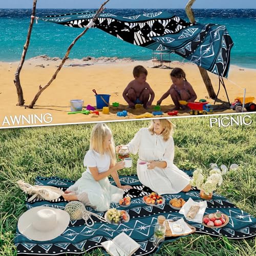 BYDOLL Beach Blanket Waterproof Sandproof Large Sand Free,78''X81''/10'X9' Oversized Sandless Lightweight Blanket Picnic Mat for Beach Travel Camping Hiking with Stakes - color: Boho, size: 78"X81"