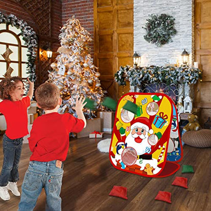 Christmas Party Games for Kids Adults Bean Bags Toss Game Double Side Collapsible Cornhole 8 Score Holes Christmas Toys Party Favors Supplies Carnival Yard Indoor Outdoor (6 Bean Bags)