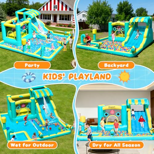 FBSPORT Inflatable Bounce House Water Slide, Widen Water Slide Park 10-in-1 Bounce House with 480W Blower, Jumping, Climbing, Splash Pool, Bouncy Castle for Kids 3-10 Backyard Party Outdoor Indoor