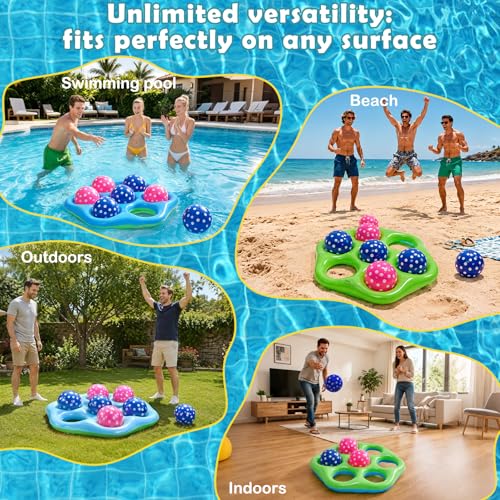 Cyfie Inflatable Floating Pool Toss Game Set with Balls and Pump for Teens Adults, Portable Hexagon Summer Swimming Pool Water Toy for Beach Party Family Backyard Pool Lake Game Travel Vacation - color: Blue-green