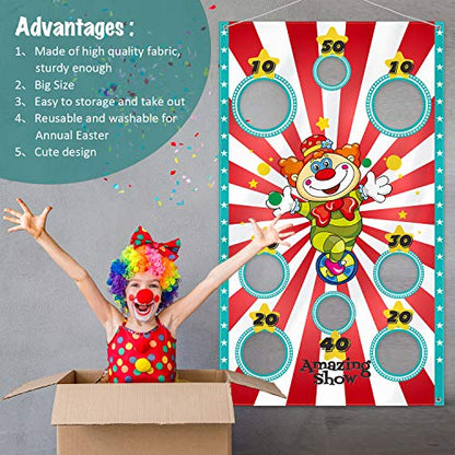 Blulu Carnival Toss Game Banner with 3 Bean Bags Carnival Game for Kids and Adults in Indoor Outdoor Activities Circus Theme Birthday Party Decoration Supply Set