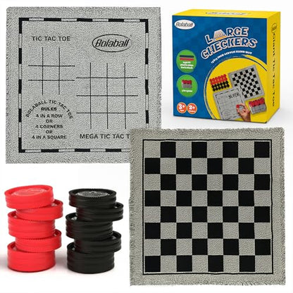 Bolaball 3-in-1 Giant Checkers & Tic Tac Toe Outdoor Game with Carry Bag (Large) - size: 13 inches
