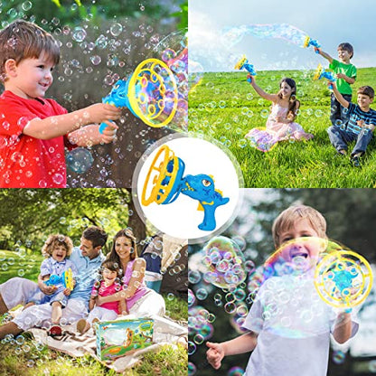 IFLOVE Dinosaur Bubble Gun for Kids 3-8, Bubble Machine Blower Toy (Blue) | Bubble-in-bubble effect， Easy-Grip Dinosaur Bubble Gun Fills Summer Playtime and Party Favors With Colorful Bubbles - color: Blue