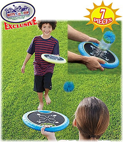 Matty's Toy Stop Deluxe Trampoline Extreme Paddle Ball Set for 4 Players - Includes 4 (12") Trampoline Paddles, 3 Rubber String Balls & Storage Bag