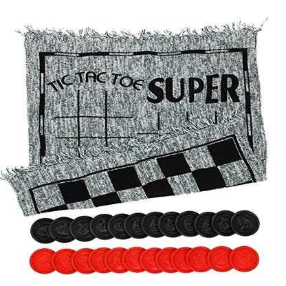 Win SPORTS 3 in 1 Giant Checkers,Mega Tic Tac Toe,Indoor Outdoor Jumbo Classic Board Games,30”Reversible Rug with 24 Checkers Pieces,Checkers Cloth Mat Game for Travel,Family Party,BBQ - style: Winter