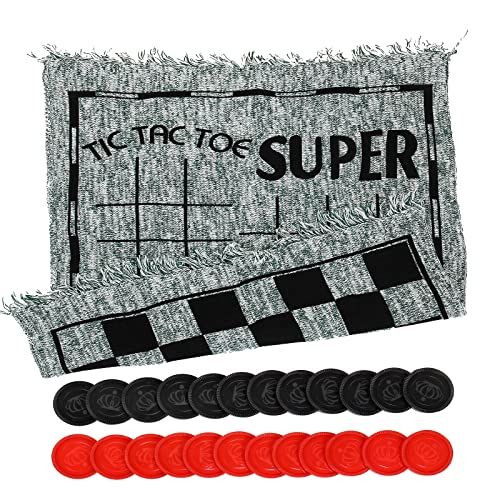 Win SPORTS 3 in 1 Giant Checkers,Mega Tic Tac Toe,Indoor Outdoor Jumbo Classic Board Games,30”Reversible Rug with 24 Checkers Pieces,Checkers Cloth Mat Game for Travel,Family Party,BBQ - style: Winter