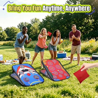 ROSE ME Cornhole Board Set, Portable Collapsible 5 Holes & Double Sided 3x2 ft Corn Hole Boards with 8 Bean Bags 12 Sticky Balls Free Carry Case, Adults Outdoor Toss Games for Yard, Beach, Lawn