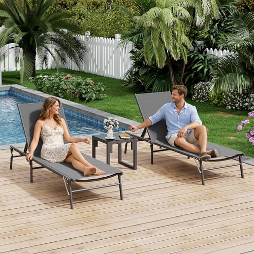 UDPATIO Foldable Patio Lounge Chairs Outdoor Chaise Lounge with 5-Positions Poolside Lounge Chairs with Portable Design for Pool, Beach, Deck, Backyard No Assembly(1 PCS)