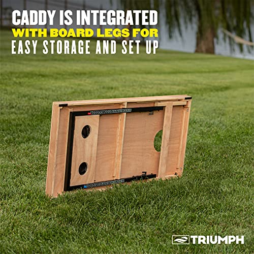 Triumph 2x4 Cornhole Set with Integrated Caddy and LED Lights – Full-Size Cornhole Boards with Cup Holders, Snack Shelf, Score Tracker, and 8 Toss Bags for Backyard, Tailgates, and BBQ Parties