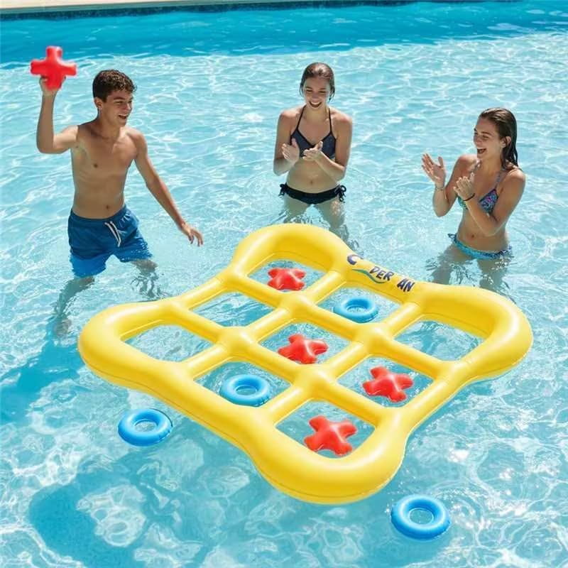 Pool Games Set Giant Inflatable Tic-Tac-Toe Board with 10 Balls 2-10 Players 4.6 Ft Foldable Floating Water Toys Outdoor Play Pool Toys for Summer Swimming Pools Family Reunion Games Party
