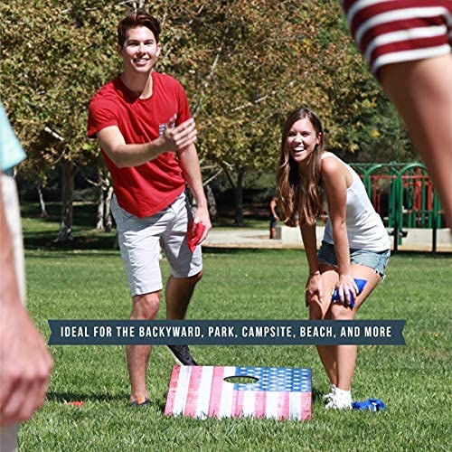 Hammer + Axe Bean Bag Cornhole Set Game, Includes 8 Bean Bags, Two Regulation Quality 3'x2' Boards, Built-in Carrying Handles, Portable Gameplay, Fun Activity Kit for Kids & Adults