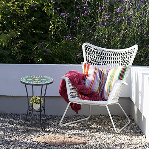 VCUTEKA Outdoor Side Table Mosaic Patio Table Accent Tables Mosaic Tile Top Metal Frame Small End Tables Porch Beach Patio Garden Balcony Green 14'' - color: Green