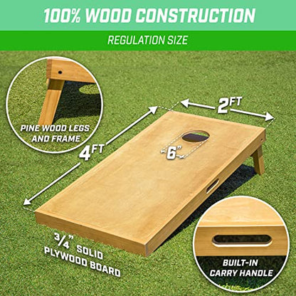 GoSports Premium 4 ft x 2 ft Regulation Competition-Ready Cornhole Board Set - Thick Wooden Board with Stop and Slide Bags - Complete Set for Yard Games, Backyard Outdoor Party Events - style: Light Brown