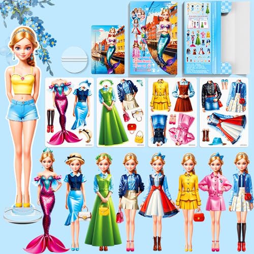Magnetic Dress Up Paper Doll,Magnet Princess Dress Up Dolls for Girls Ages 4-7 Kids,Travel Activities Road Trip Car Ride Interactive Learning Created Imagine Set Birthday Gift (A Set) - color: A Set