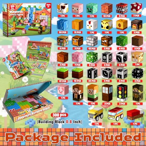 Annexfun Magnetic Blocks - 300PCS Magnetic Building Blocks Road Forest Magnetic Cubes - Sensory Toys for Montessori Toddler Birthday Gifts -STEM Construction Toys for Kids Ages 3+ for Boy & Girl