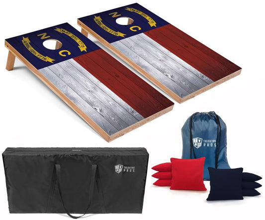 Tailgating Pros Regulation Cornhole Boards Flag Set - Includes 8 Bean Bags, Carrying Cases, and 4'x2' Corn Hole Toss Game - color: North Carolina Flag
