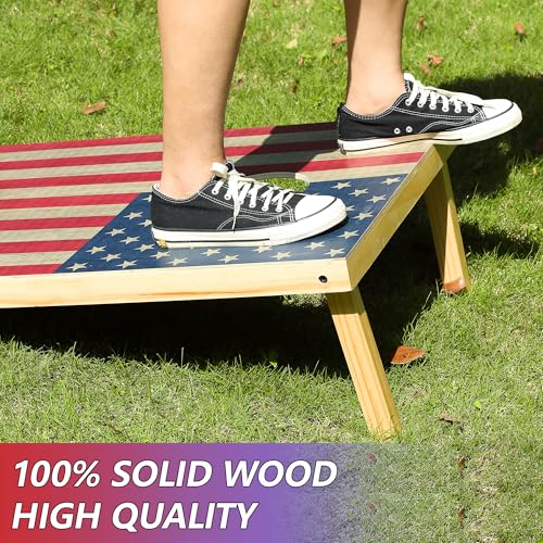 Solid Wood Cornhole Board Set, 4x2ft Regulation Cornhole Game Set with 8 Bean Bags and 2 Cornhole Boards, Premium Corn Hole Game for Adults and Family - style: 4*2 American Flag