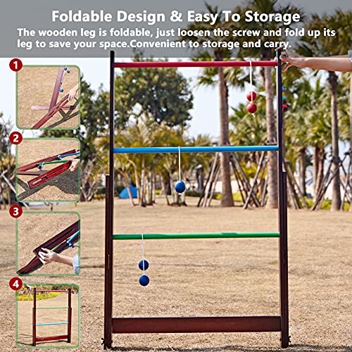 SpeedArmis Vintage Ladder Toss Game Set, 48In Rubber Wooden Ladder Ball Golf Lawn Game with 6 Bolo Balls & Carrying Case - Outdoor Backyard Game for Teens Adults Family