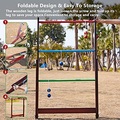 SpeedArmis Vintage Ladder Toss Game Set, 48In Rubber Wooden Ladder Ball Golf Lawn Game with 6 Bolo Balls & Carrying Case - Outdoor Backyard Game for Teens Adults Family