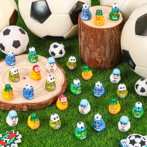 120 Soccer Mini Resin Ducks 6 Styles Bulk Miniature Football Duck Figurines for Soccer Party Favors Team Gifts Goodie Bags Stuffers Tabletop Dollhouse Cake Fairy Garden Micro Landscape Decor - style: 120Pcs-Soccer Ducks