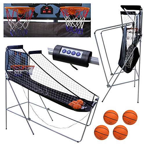 LEMY Folding Arcade Basketball Game Indoor, Dual Shot Sport 2 Player with Electronic Scoring System & 4 Balls