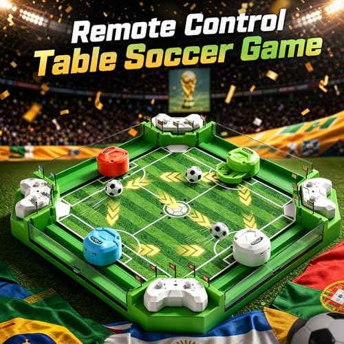 Remote Control Foosball Table Game, Mini Soccer Board Games with 3 Balls & 4 Remote Controllers, Football Tabletop Games Toy for Kids and Adults 3 4 5 6 7 8-12+Years Old - Gift for Boys Girls