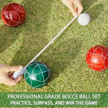 Bocce Ball Set 90mm Regulation Size - 8 Premium Resin Balls with Pallino, Carrying Bag, Measuring Tape - Outdoor Lawn Game for Adults, Seniors, Family - Backyard Beach Park Yard Game
