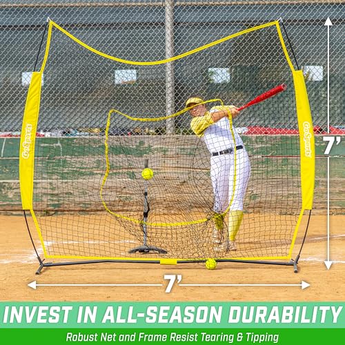GoSports 7 x 7 ft Baseball & Softball Nets - Available in Team Colors - Batting & Pitching Net with Strike Zone - color: Yellow