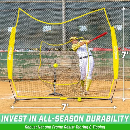 GoSports 7 x 7 ft Baseball & Softball Nets - Available in Team Colors - Batting & Pitching Net with Strike Zone - color: Yellow
