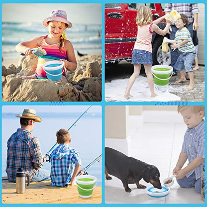 3L Jumbo Foldable Buckets, Sand Beach Toy Silicon Pails for Kids Adults, Collapisible Water Buckets Sandbox Kit Tool Multi Use for Outdoor, Cleaning Washing, Camping, Traveling, Towels, Picnic 3 Pack - style: Round