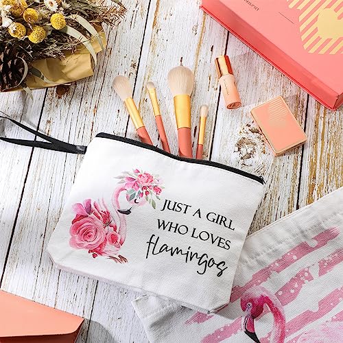 Sieral 2 Pcs Animal Lover Bag Gift for Women Travel Canvas Tote Portable Zipper Pouch Canvas Reusable Grocery Tote - style: Flamingo