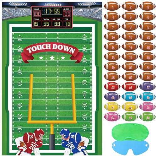 Hooqict Pin The Football on The Goalpost Football Party Games for Kids Game Day Boys Sports Theme Birthday Party Decorations, Large Poster with 36 Rugby Stickers - style: Football