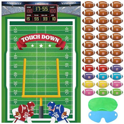 Hooqict Pin The Football on The Goalpost Football Party Games for Kids Game Day Boys Sports Theme Birthday Party Decorations, Large Poster with 36 Rugby Stickers - style: Football