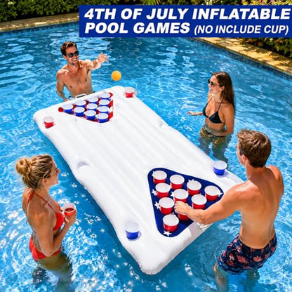 2 in 1 Patriotic Pool Float & Pong Toss Games Table with 8 Balls, 4th of July Pool Toys Game for Adults Kids Family, 6Ft x 3Ft Inflatable Floats Lounge Raft for USA 250th Anniversary (No Include Cup)