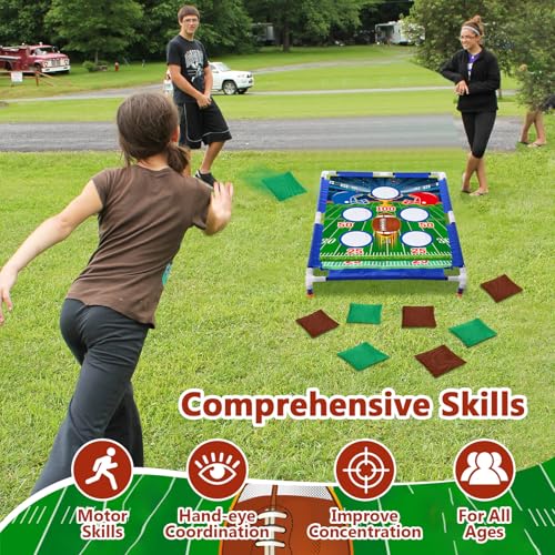 Gemscream Football Bean Bag Toss Games with 6 Bean Bags Portable PVC Framed Cornhole Game Set for Family Holiday Birthday Party