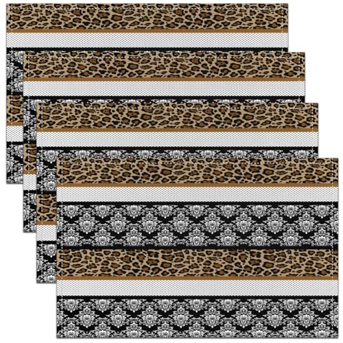 Feelyou Polka Dot with Leopard Print Placemats Set of 4 Brown Black White Leopard Table Mats Wild Animal Skin Texture Place Mat for Kitchen Dining Table Party Decor 18"x12" Non-Slip Easy to Clean - color: Polka Dot Leopard72