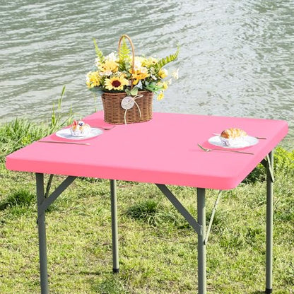Square Fitted Table Cover Elastic Tablecloth Stretch Spandex Table Topper Cap Cover for Dining Kitchen Home Party Pink 34X34 Inch - color: Pink, size: 34" x 34" (Square)
