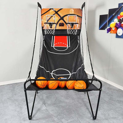 Dual Electronic Basketball Arcade Game, Foldable Indoor Basketball Hoop with Scoring System and 5 Balls