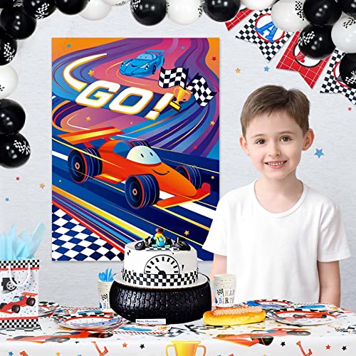WERNNSAI Pin The Wheels on The Car Games - Car Birthday Party Supplies Race Cars Party Games Poster with 24 Pcs Stickers for Kids Boys Baby Shower Classroom Activities - style: Racing Car