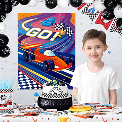 WERNNSAI Pin The Wheels on The Car Games - Car Birthday Party Supplies Race Cars Party Games Poster with 24 Pcs Stickers for Kids Boys Baby Shower Classroom Activities - style: Racing Car