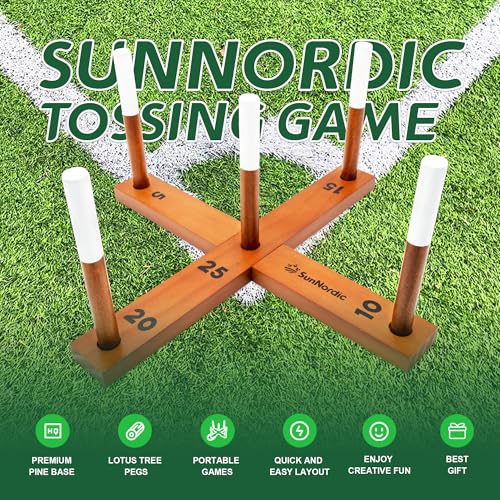 SunNordic Outdoor Ring Toss Game Set, Wooden Lawn Games with Carry Bag | Fun Beach Game for Kids, Adults ＆ Family, Backyard Party Activities, Yard Games - color: Yellow Brown