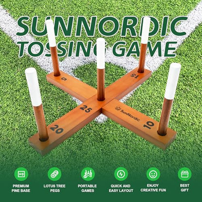 SunNordic Outdoor Ring Toss Game Set, Wooden Lawn Games with Carry Bag | Fun Beach Game for Kids, Adults ＆ Family, Backyard Party Activities, Yard Games - color: Yellow Brown