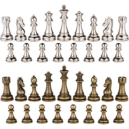 Janus Silver and Bronze Extra Heavy Metal Chess Pieces with 4.5 Inch King and Extra Queens, Pieces Only, No Board