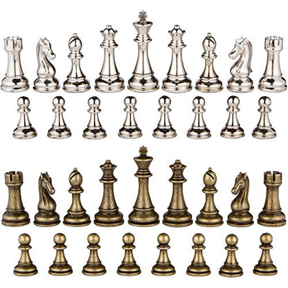 Janus Silver and Bronze Extra Heavy Metal Chess Pieces with 4.5 Inch King and Extra Queens, Pieces Only, No Board