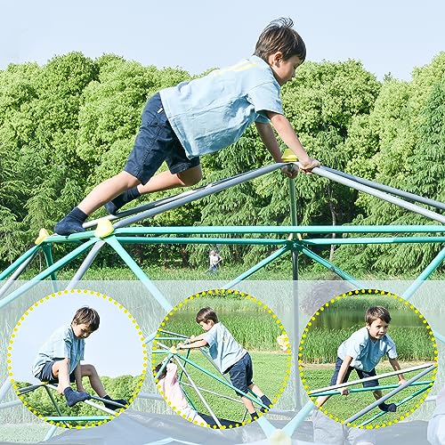 Merax 12FT Climbing Dome with Hammock, Outdoor Geometric Dome Climber Play Center for Kids 3-10 Supporting 1000 lbs, Easy Assembly Jungle Gym - style: 12FT Green & Silver