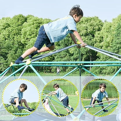 Merax 12FT Climbing Dome with Hammock, Outdoor Geometric Dome Climber Play Center for Kids 3-10 Supporting 1000 lbs, Easy Assembly Jungle Gym - style: 12FT Green & Silver