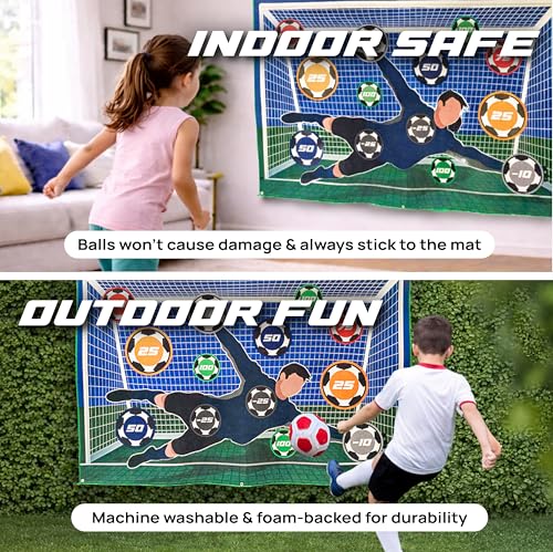 StickySoccer Indoor & Outdoor Soccer Game – Sticky Soccer Ball Target Mat for Kids - 6 Game Modes, 2 Inflatable Balls, Hook & Loop Straps & Carry Case - Boys & Girls Ages 4-12